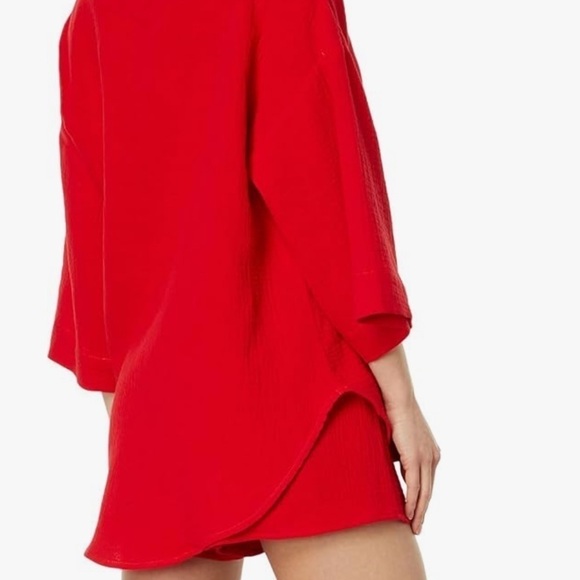 Charlie Holiday Red Cotton Gauze Harlow Button Down 3/4 Casual Oversized Shirt 6 - Picture 3 of 12